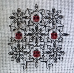 Developing the ladybug blackwork stitched pattern further