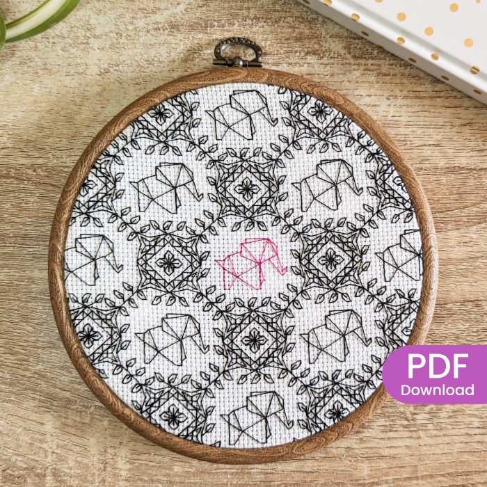Stitched Elephant blackwork pattern
