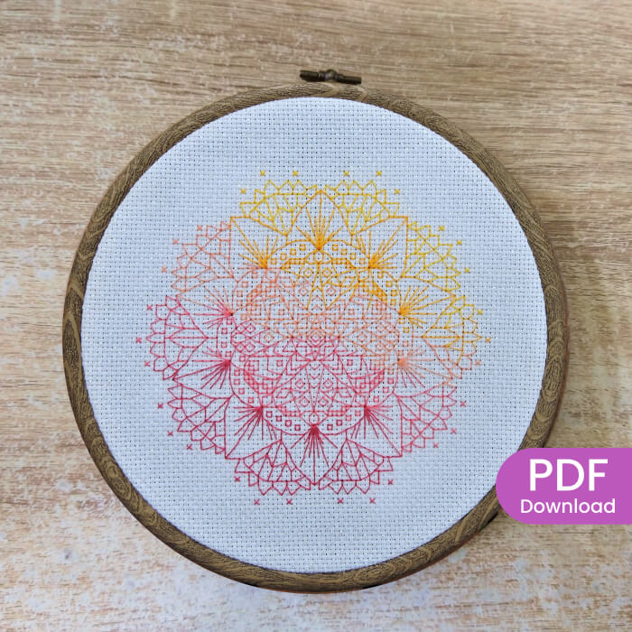 Stitched Mandala flower blackwork pattern