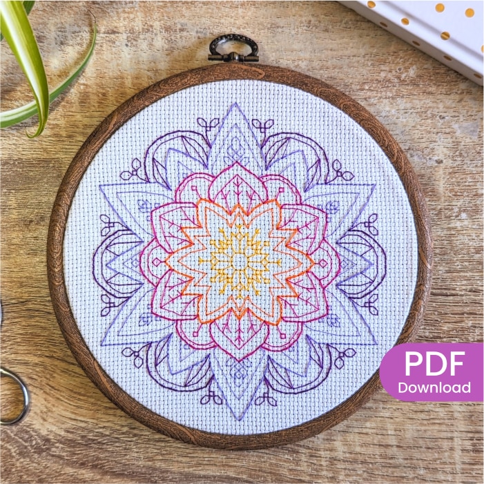 Stitched Blackwork mandala flower pattern design #2