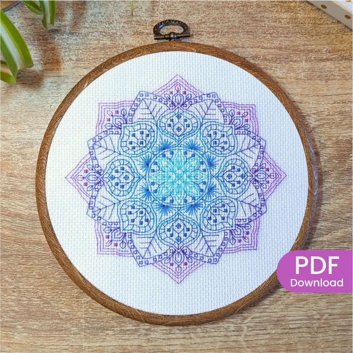 Stitched Purple flower mandala pattern