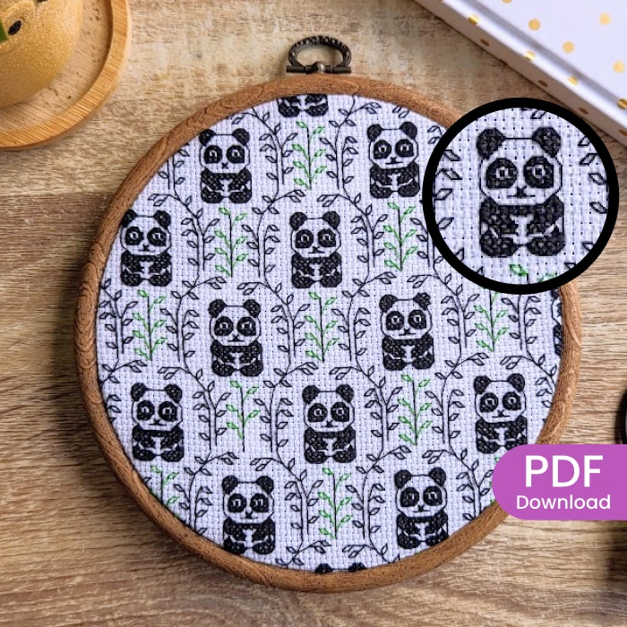 Stitched Pandas with bamboo cross stitch pattern