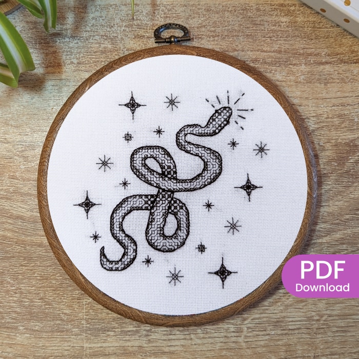 Stitched Snake blackwork embroidery pattern