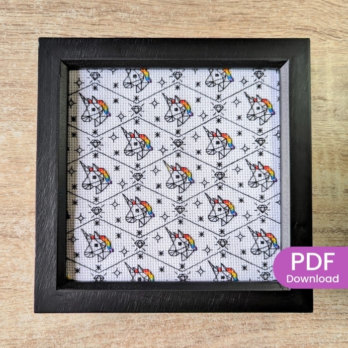 Stitched Rainbow Unicorn blackwork pattern