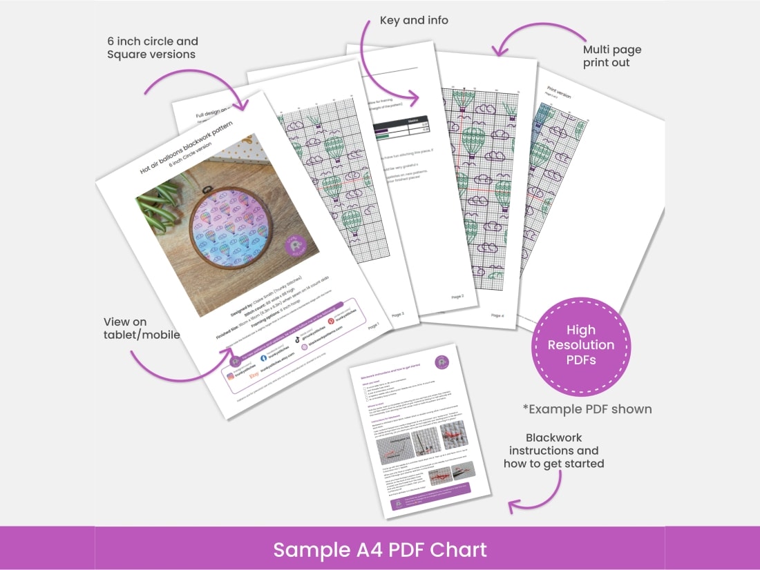 Chart options for  Hot air balloons in the clouds blackwork pattern