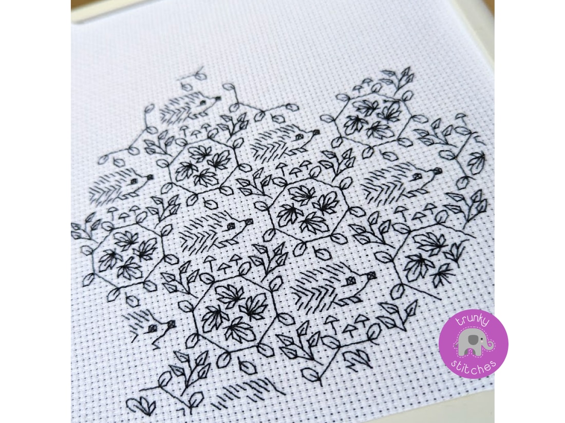 Square version of the  Hedgehog Blackwork embroidery pattern PDF