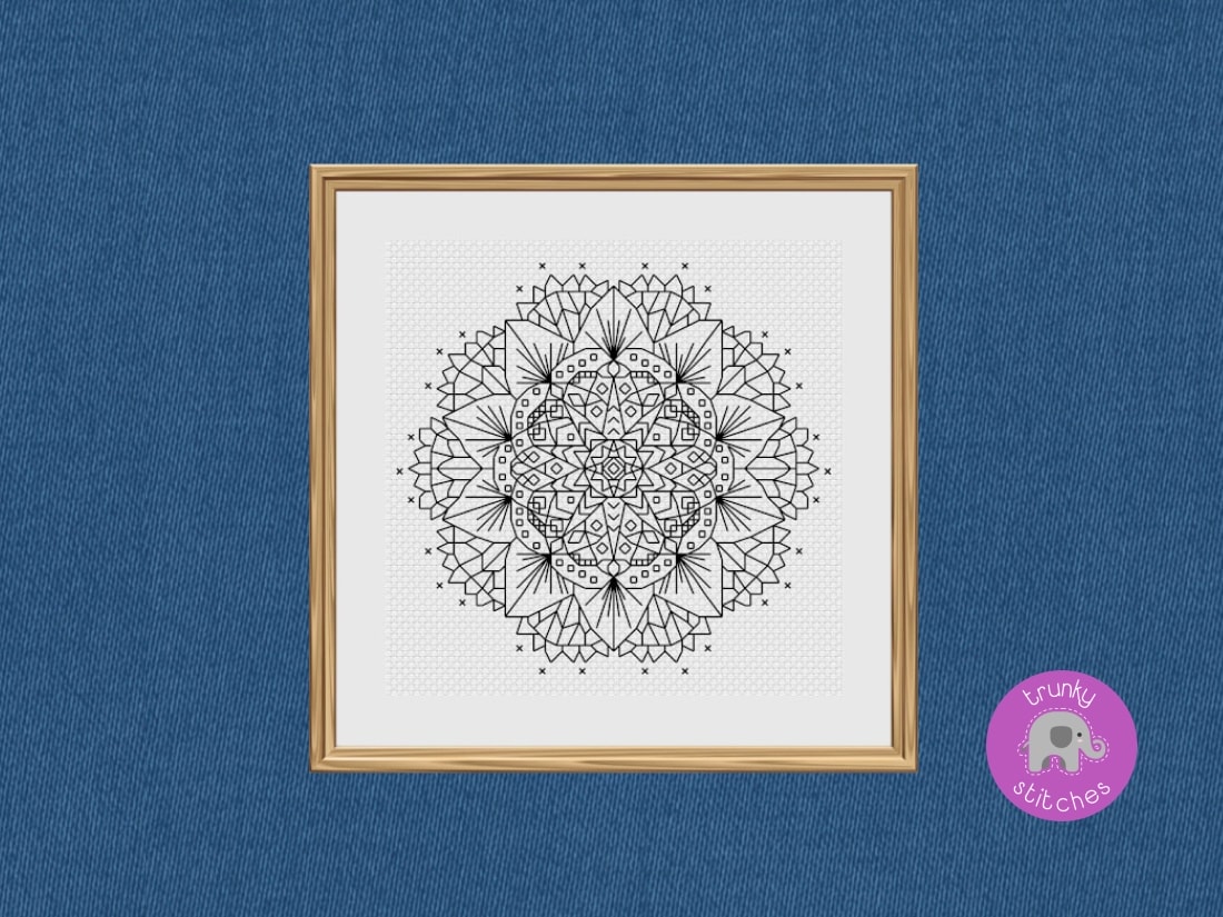 Close up photo of the Mandala flower blackwork pattern