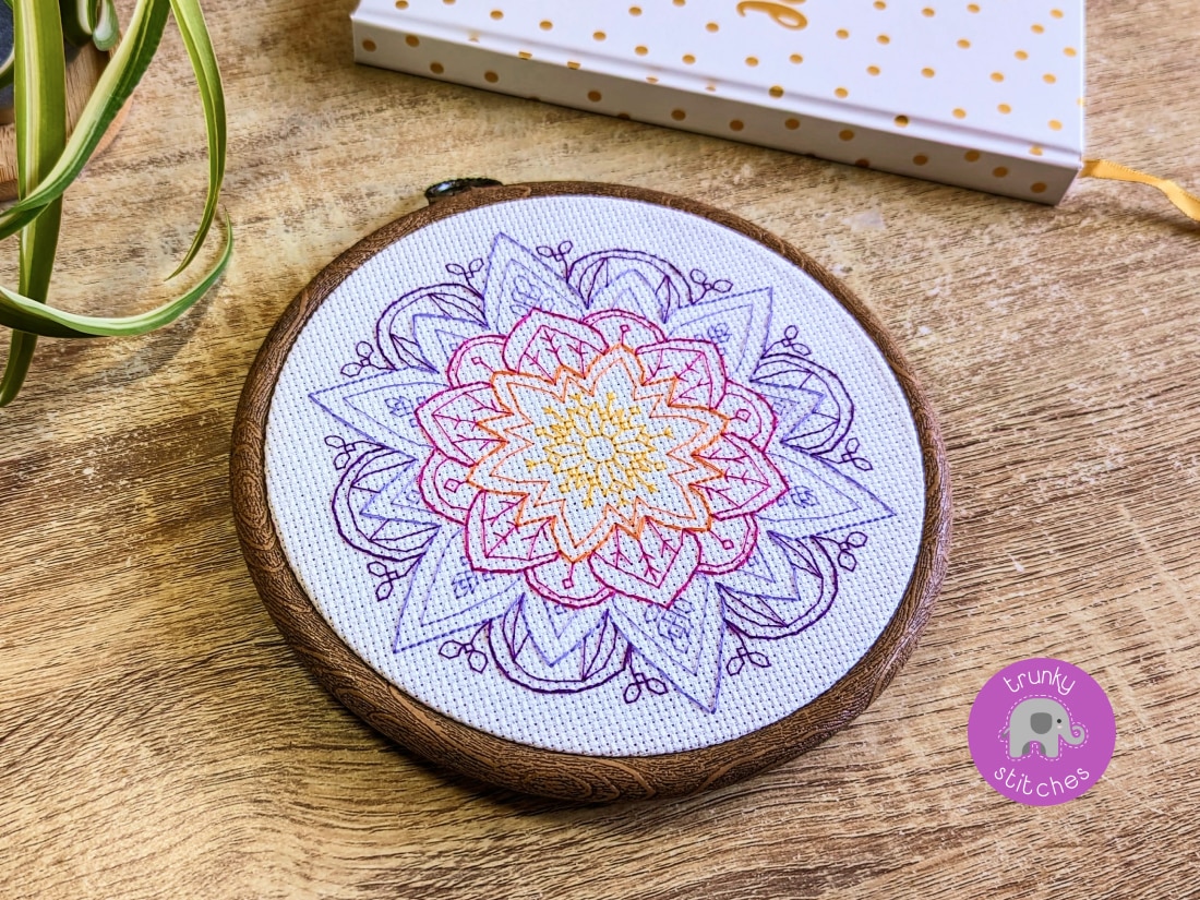 Close up photo of the Mandala flower blackwork pattern #2