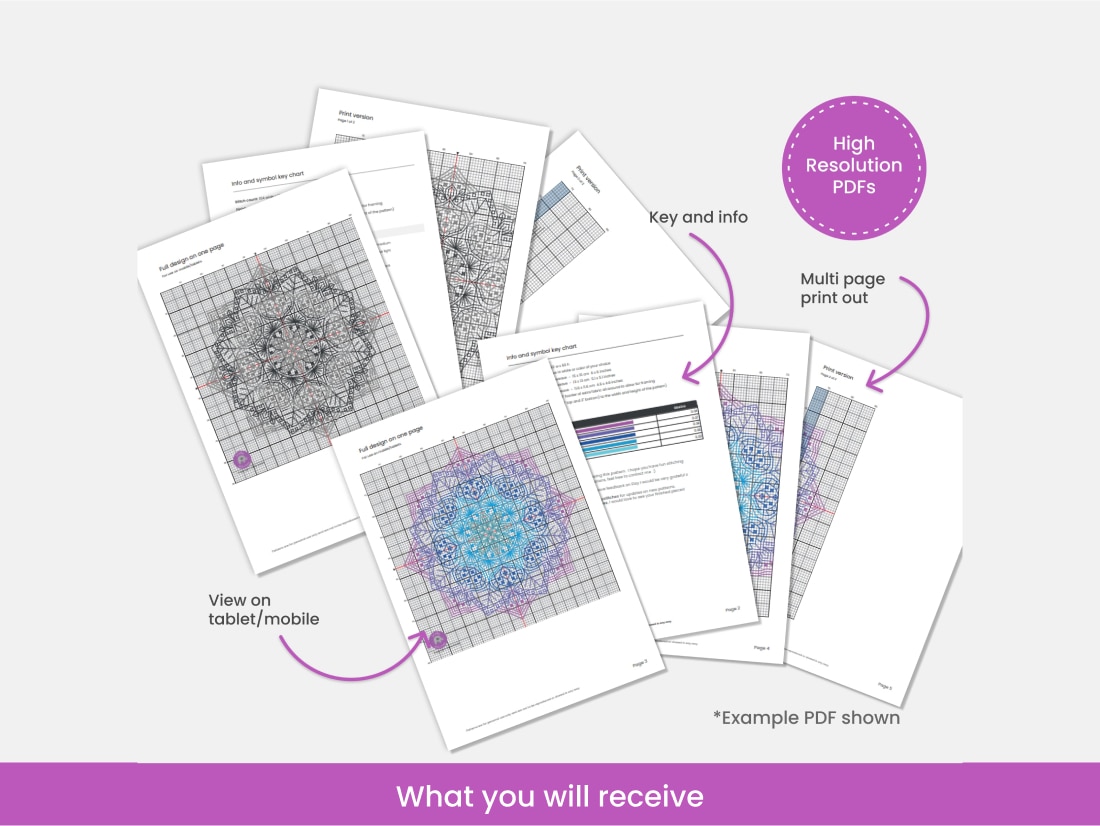 Chart options for  Purple flower blackwork mandala pattern