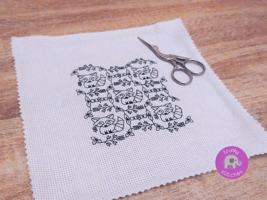 Chart options for  Raccoon blackwork and cross stitch pattern